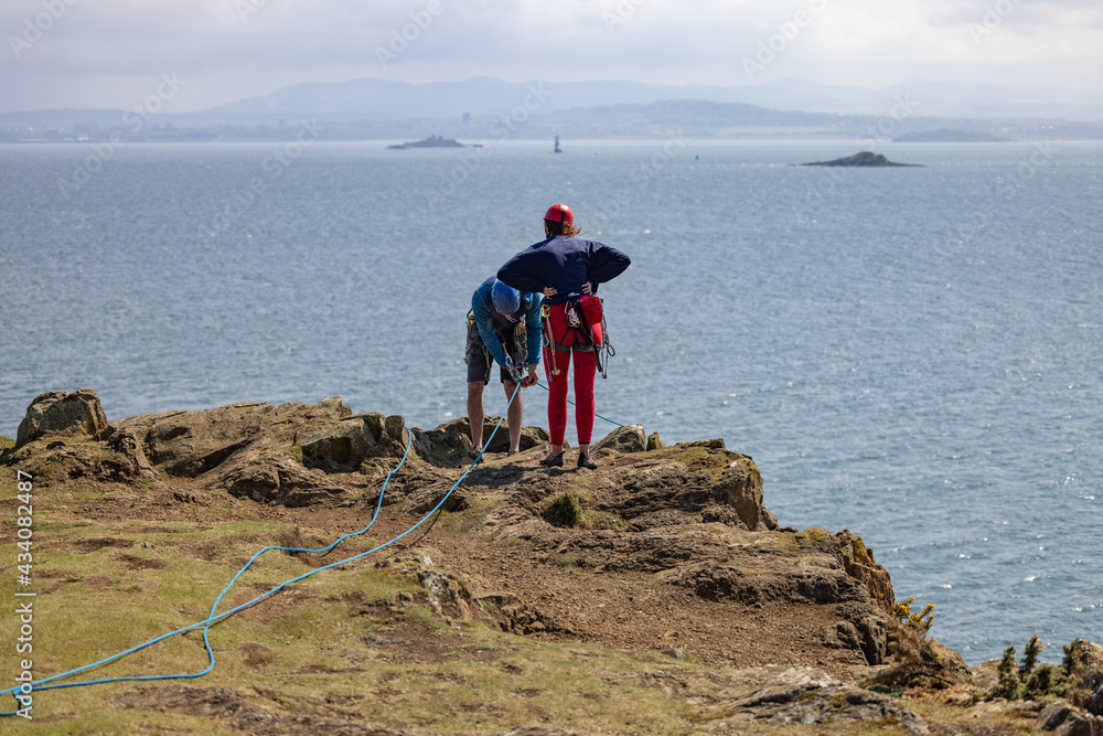 Fototapeta premium Rock climing in Aberdour, Scotland