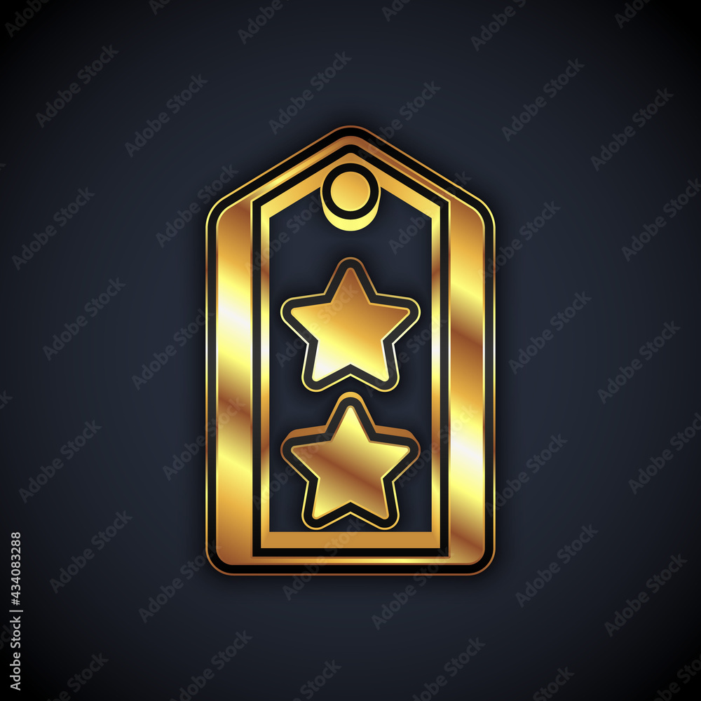 Gold Military rank icon isolated on black background. Military badge sign. Vector Gold Military rank icon isolated on black background. Military badge sign. Vector