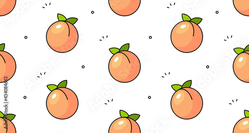 Peach seamless pattern. Vector hand drawn illustration