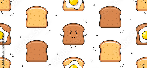 Toast icon. Fried egg and toast seamless pattern. Vector hand drawn illustration