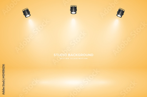 Empty pastel beige studio abstract background with spotlight effect. Product showcase backdrop. Stage lighting. Vector illustration.