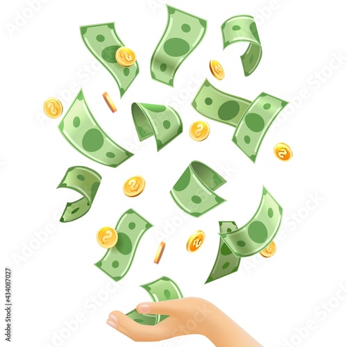 Money falling to hands