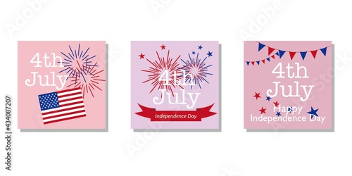 Set of Independence day concept square frames. Decorative Square templated for web, banner, app design. Independence day, Holiday, USA, American, Holiday, 4th July. photo