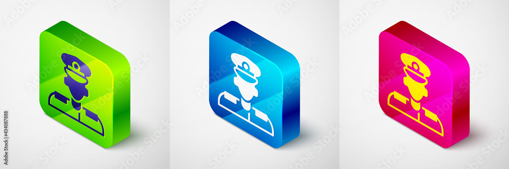 Isometric Pilot icon isolated on grey background. Square button. Vector Isometric Pilot icon isolated on grey background. Square button. Vector