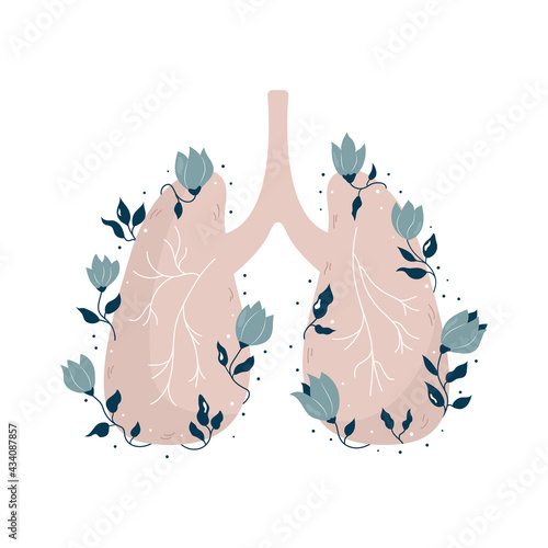 Anatomical lungs with flowers and different plants.