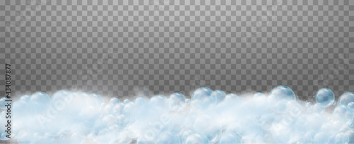 Bath soapy foam with bubbles of soapy water. Design elements for washing powder, shampoo, skin cosmetics..Isolated on a transparent background. Vector illustration.