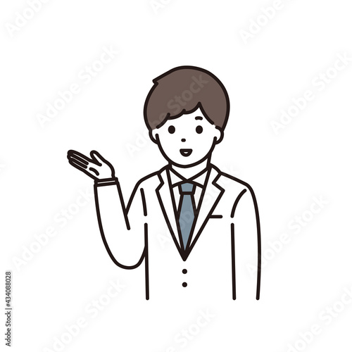笑顔で説明をする男性薬剤師のイラスト