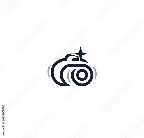 Camera vector icon lineart style for photo art studio or photographer logo concept. Photo camera isolated line sign or button for photo editor app or photo filter and graphic effect.