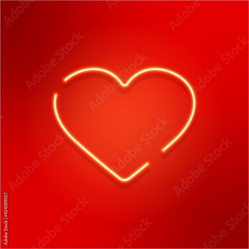 Neon heart on the red background. 