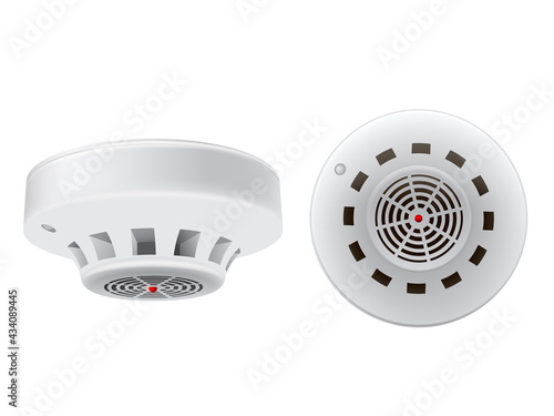 Realistic white smoke detector with red indicator vector illustration alarm fire sensor security