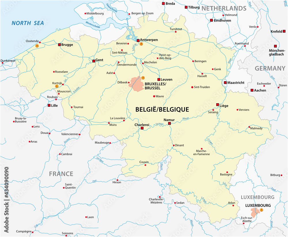 vector map of belgium with main cities 