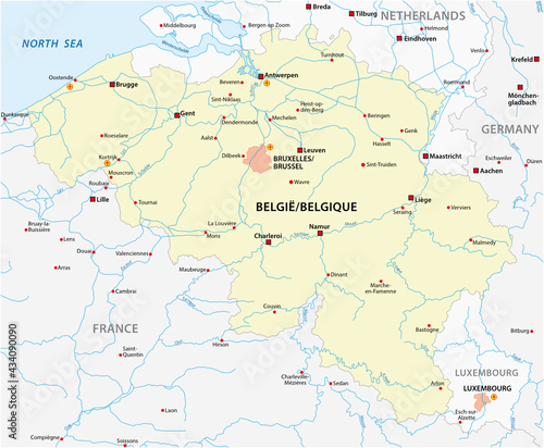 vector map of belgium with main cities 