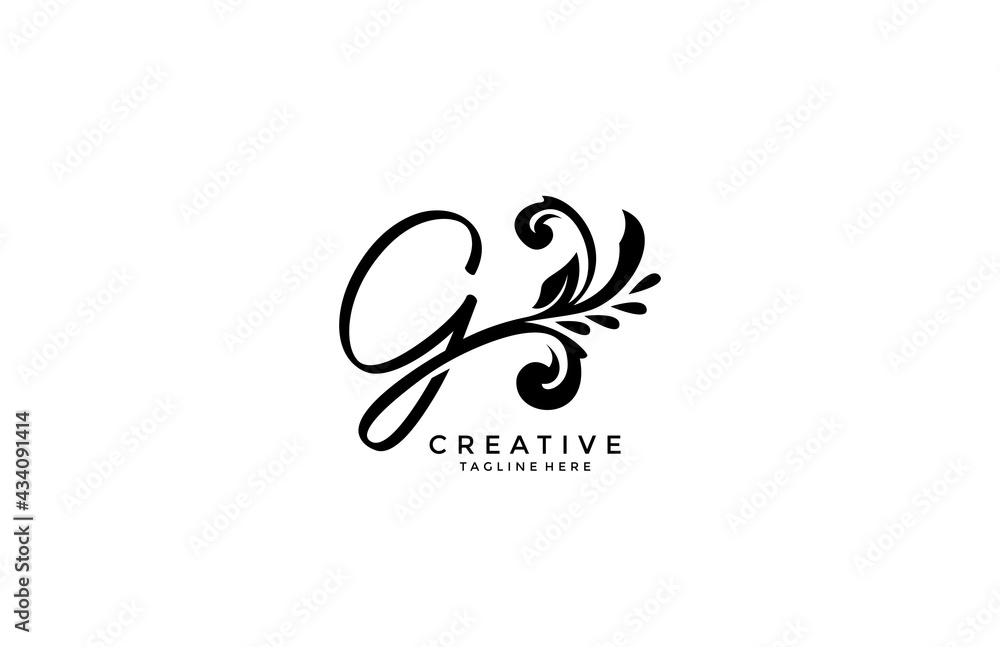 Obraz premium Letter G initial flourishes flower ornament logo