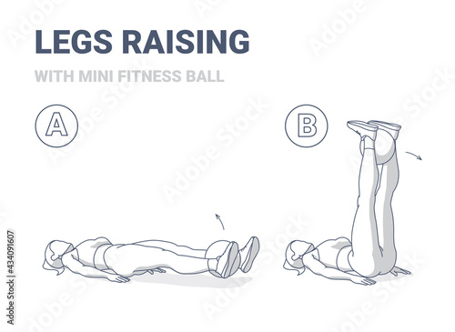 Girl Doing Leg Raise with Fitness Mini Ball Home Workout Exercise Guidance Illustration.