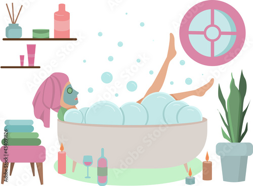 Woman taking foam bath at home