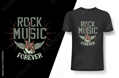 Rock music forever- Music t-shirt, Music t-shirt design, Typography design, Guitar t-shirt, Poster, Vector, Graphic, Mug, Slogan, and other uses