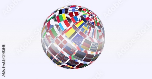 Digitally generated image of globe of different european contries against white background