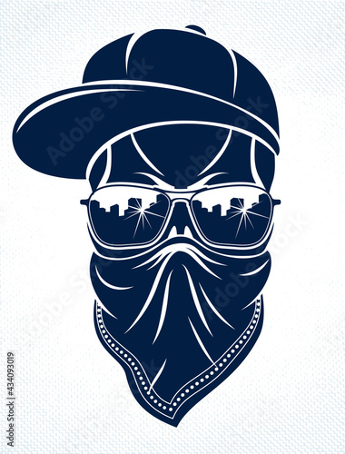 Urban stylish skull vector logo or icon, aggressive criminal scull tattoo, gangster style.