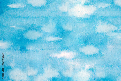 blue sea texture painted background. watercolor drawing with drops, splashes and streaks