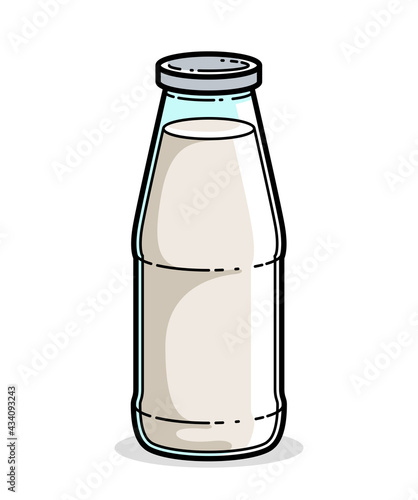 Bottle of milk isolated on white vector illustration, logo or icon in cartoon style.