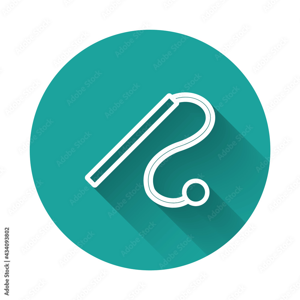 White line Pet cat toy icon isolated with long shadow background. Green circle button. Vector White line Pet cat toy icon isolated with long shadow background. Green circle button. Vector