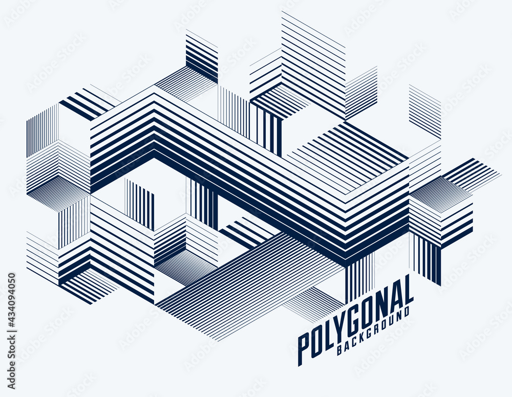 Polygonal low poly vector abstract design, artistic retro style background for ads or prints, cover or poster, banner or card. Linear 3D triangles and cubes elements.