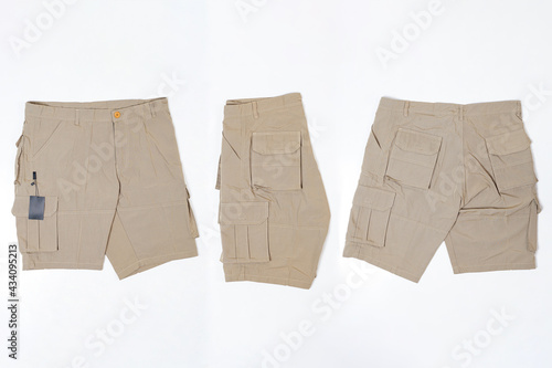Фотография Men's short cargo pants with plain motif isolated on white background