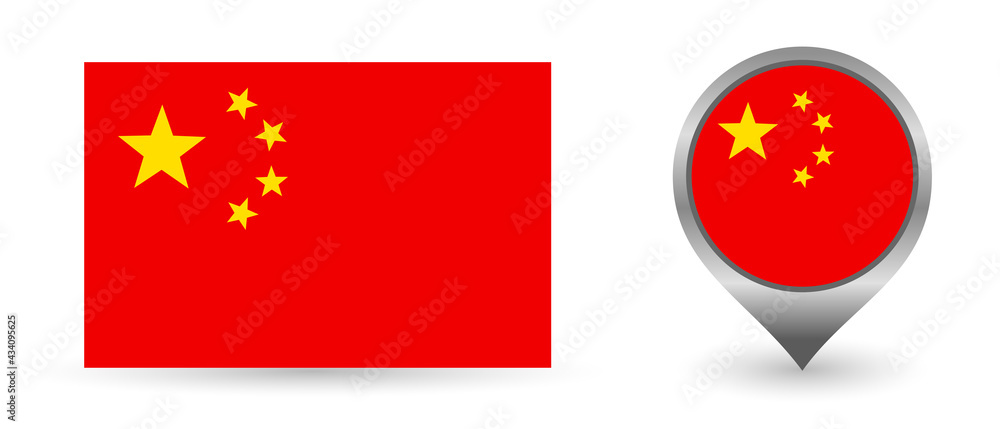 Vector flag China. Location point with flag China inside. Vector flag China. Location point with flag China inside.