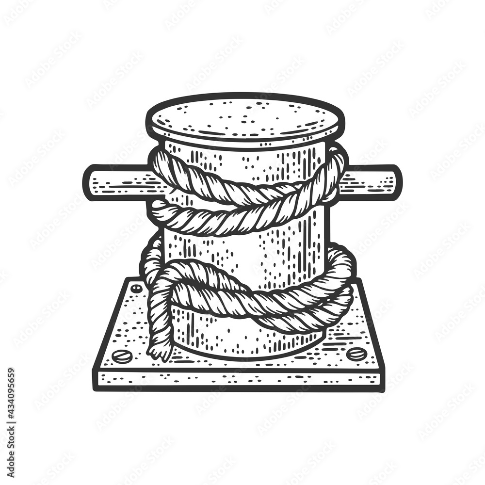 Obraz premium Bitt with rope bollard sketch raster illustration