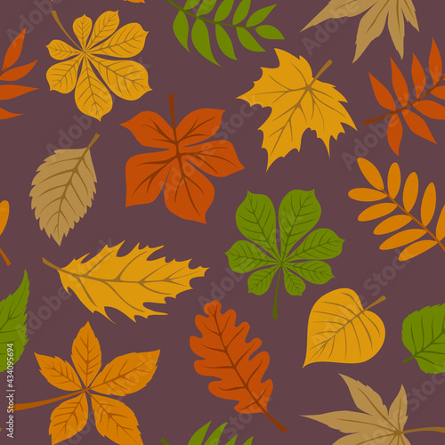 seamless pattern with autumn fall forest leaves