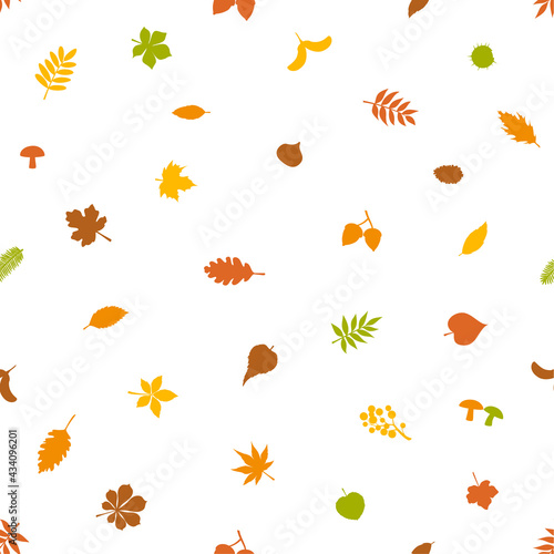seamless pattern with colorful forest autumn fall leaves
