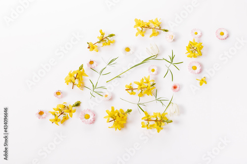 Spring frame of small flowers and daisy  floral arrangement