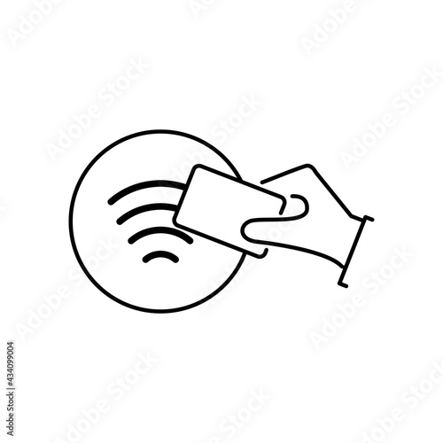 Wireless NFC, contactless payment, credit card and hand tap pay wave logo