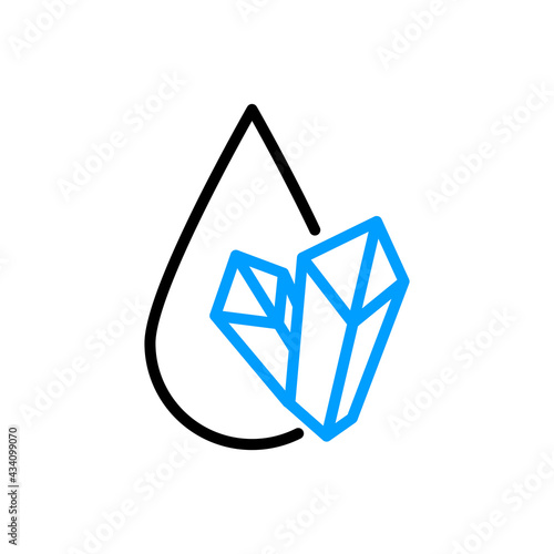 Water mineralization icon. Water drop and crystals symbol
