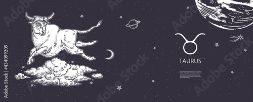 Taurus zodiac sign. Template for banners, posters, flyers. Horizontal banner.