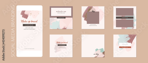minimal abstract Instagram social media story post feed background layout, web banner template. pink nude pastel watercolor paint vector mock up. for beauty, jewelry, cosmetics, care, wedding, make up