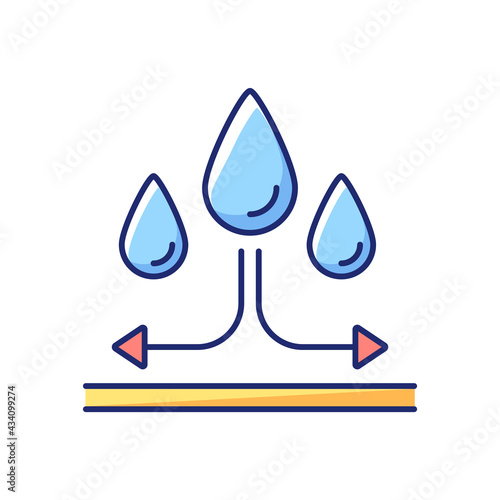 Water repellent fabric feature on fabric vector flat color icon. Rain proof fiber. Impervious to water material. Textile property. Cartoon style clip art for mobile app. Isolated RGB illustration