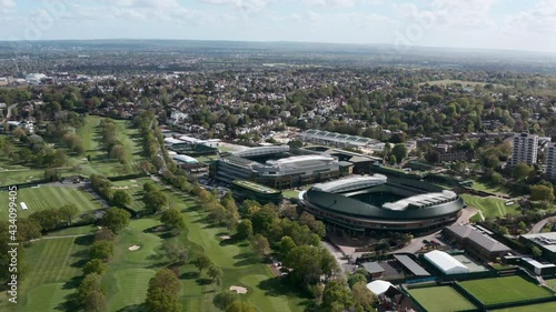 Close up drone shot of Wimbledon Centre court and court 1 stadium photo