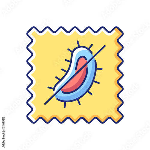 Antimicrobial fabric feature vector flat color icon. Material property against bacteria and mold. Healthy fabric characteristics. Cartoon style clip art for mobile app. Isolated RGB illustration