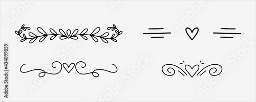 Love dividers sketch. Hand drawn romantic divider in doodle style. Heart shape with arrows doodle. Handdrawn decorative art shape. Vector EPS 10
