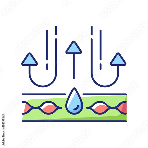 Membrane textile quality vector flat color icon. Breathable fiber property for extreme conditions. Material for sport and tourism. Cartoon style clip art for mobile app. Isolated RGB illustration