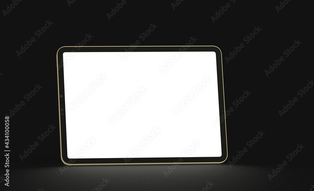 Photo 3D brandless tablet with empty screen isolated black background Photo 3D brandless tablet with empty screen isolated black background