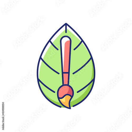 Natural dye textile vector flat color icon. Healthy lifestyle staining material option. Fiber dyeing. Eco friendly fabric feature. Cartoon style clip art for mobile app. Isolated RGB illustration