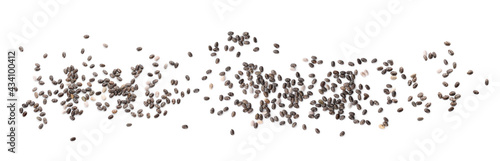 Set with chia seeds on white background, top view. Banner design