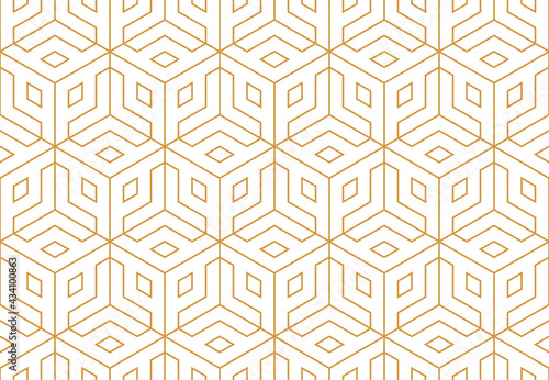 The geometric pattern with lines. Seamless vector background. White and gold texture. Graphic modern pattern. Simple lattice graphic design