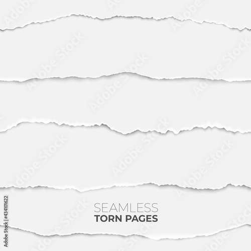 Torn page seamless texture. Paper edge backdrop  grunge rip papers stripes. Broken craft clean sheets  scrapbooking borders recent vector set
