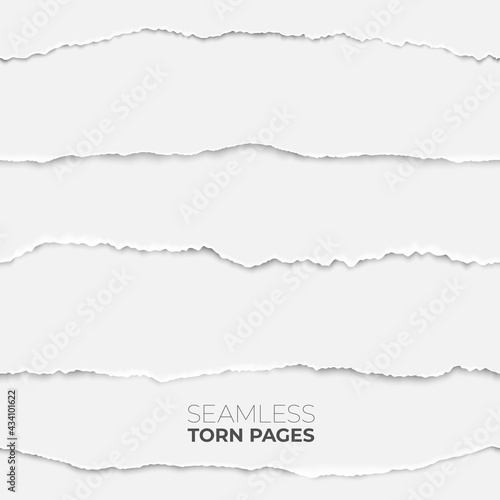 Torn page seamless texture. Paper edge backdrop, grunge rip papers stripes. Broken craft clean sheets, scrapbooking borders recent vector set