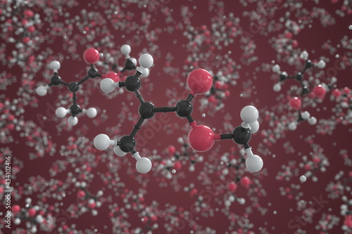 Methyl methacrylate molecule made with balls, scientific molecular model. Chemical 3d rendering