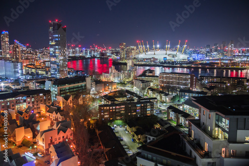 London, UK.  London at night, view at East part of capital,  include river Thames and Exhibition centre.  © IRStone