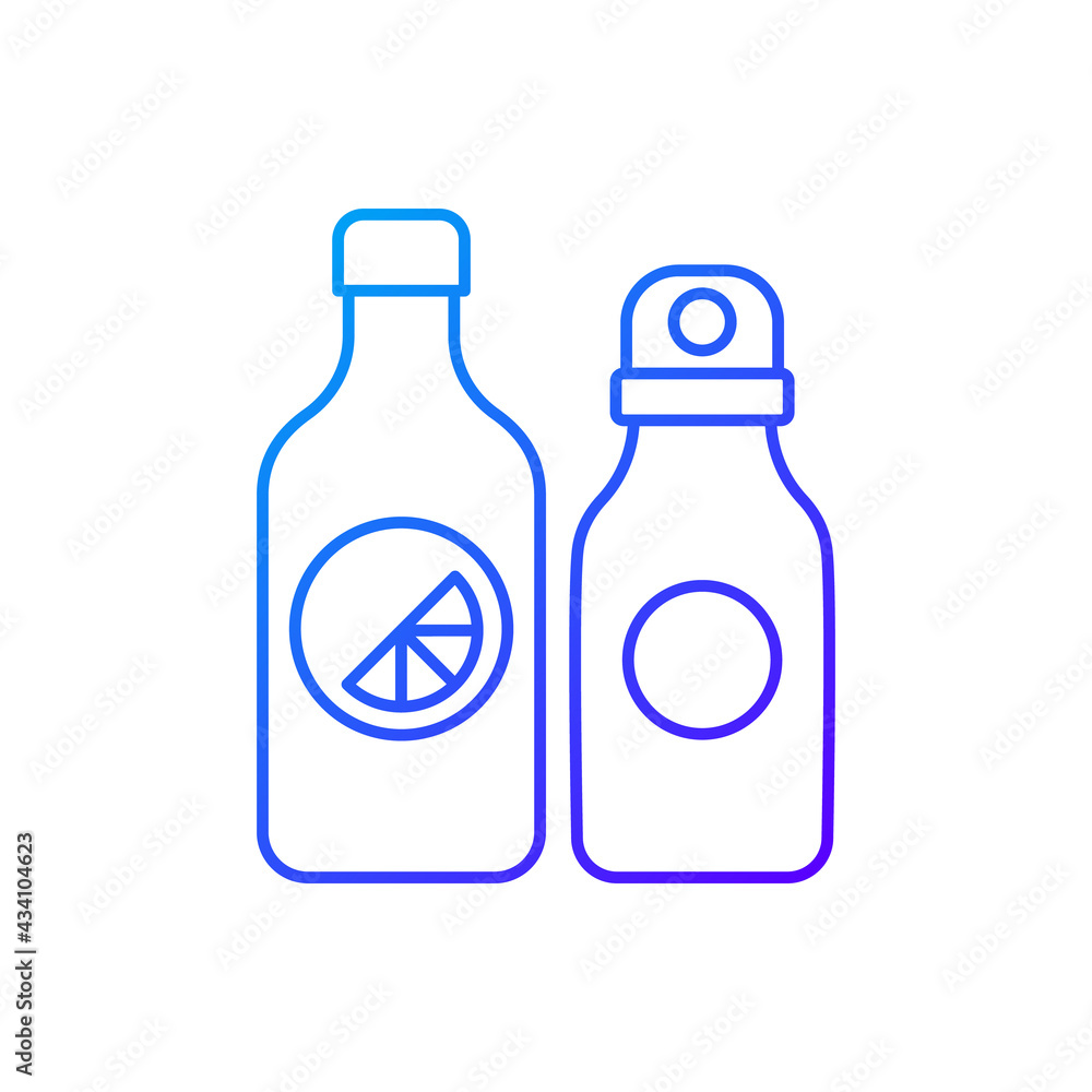 Branded water bottle gradient linear vector icon. Designer create unique water holder for travelers. Thin line color symbols. Modern style pictogram. Vector isolated outline drawing
